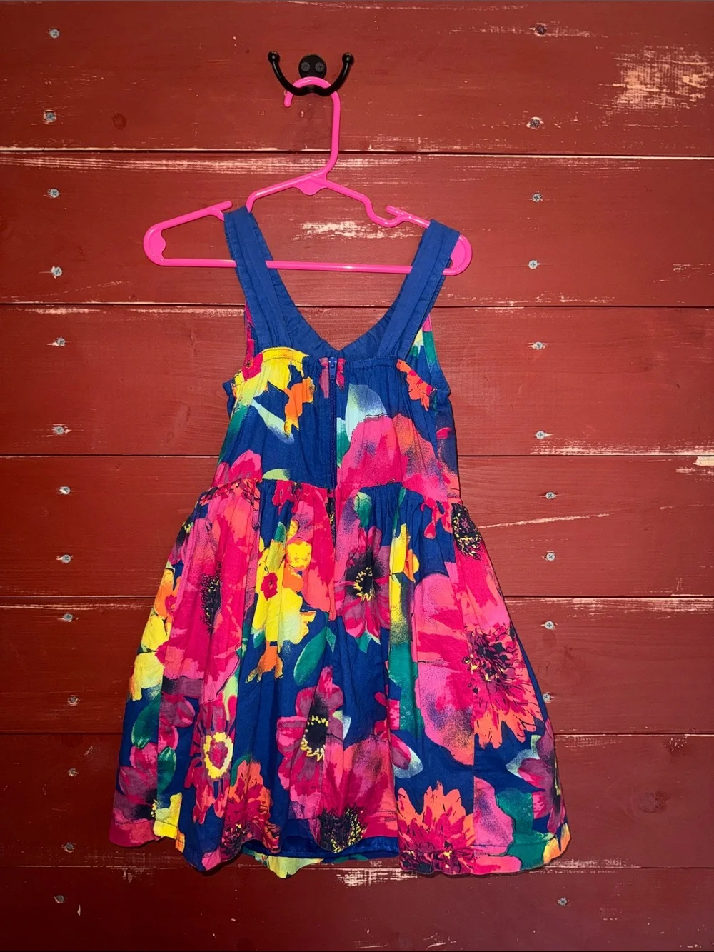 The Children's Place Bold Floral V-Neck Dress - Blue, Pink & Yellow - Picture 2 of 4